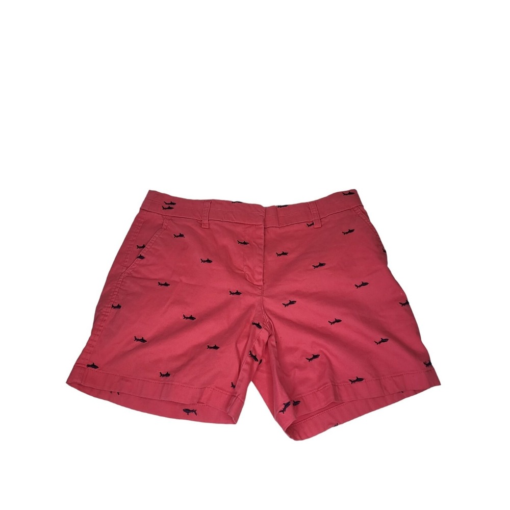 British Khaki Bermuda Shorts Womens 4 Pink All Over Embroidered Navy Shark Chino